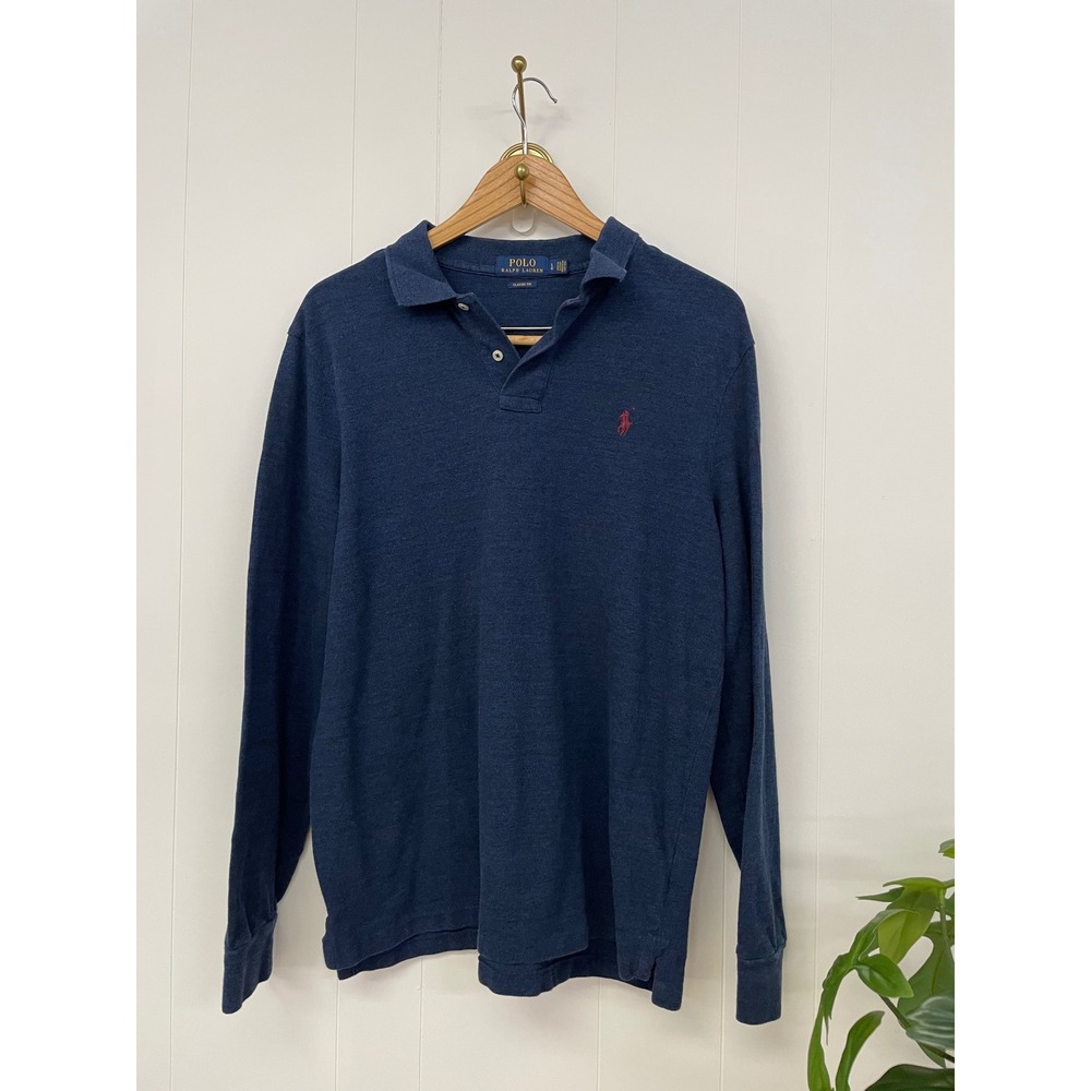 Polo Ralph Lauren Mens Classic Fit Long Sleeve Polo Shirt Blue Heather Large